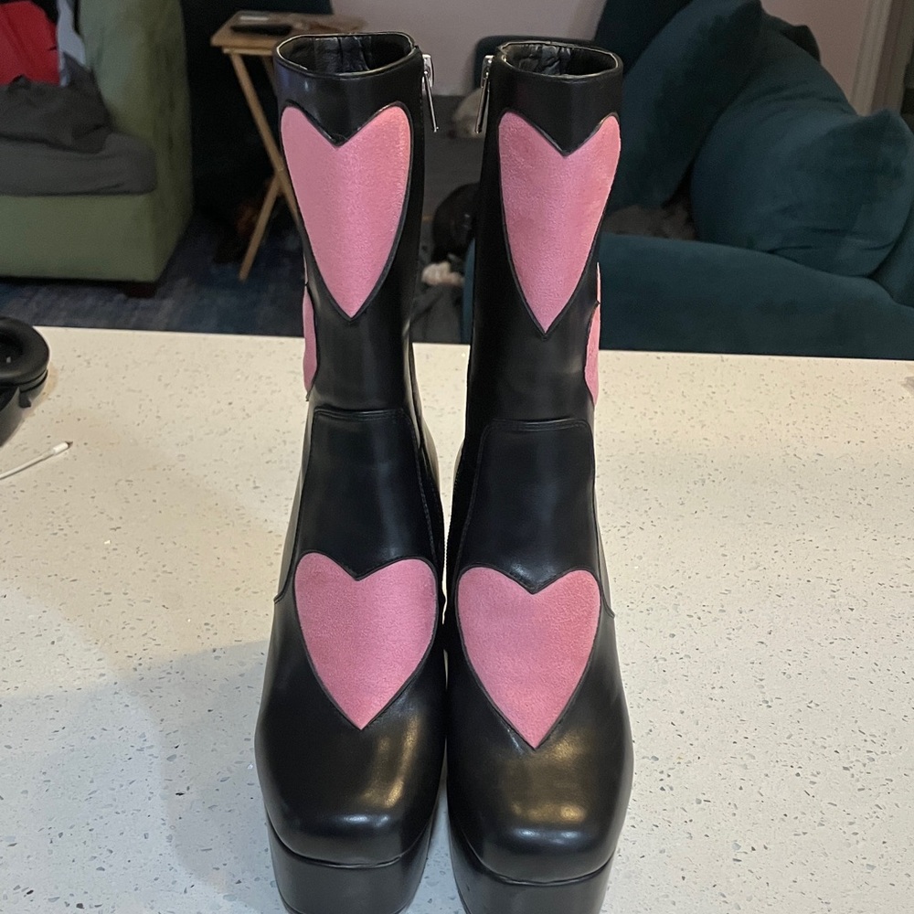 Lamoda Letter to My Lover Black Heeled Boots with Pink Hearts